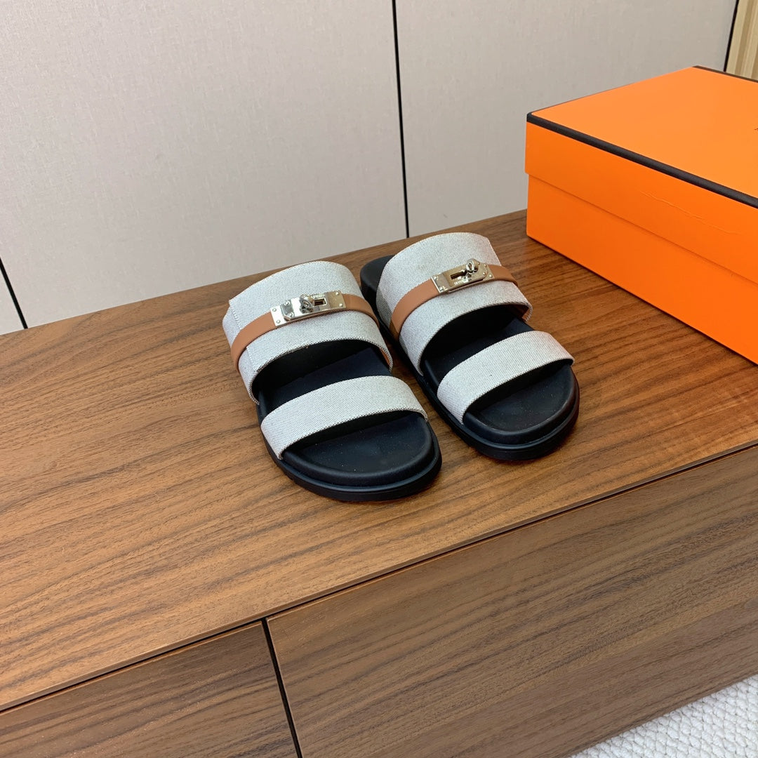 HM Jackson Sandal Grey Black Calfskin 294042