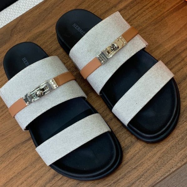 HM Jackson Sandal Grey Black Calfskin 294042