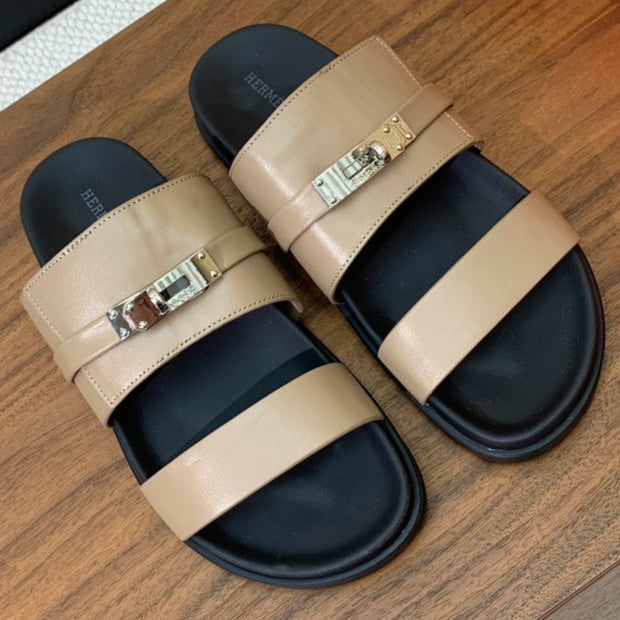 HM Jackson Sandal Beige Black Calfskin 294051