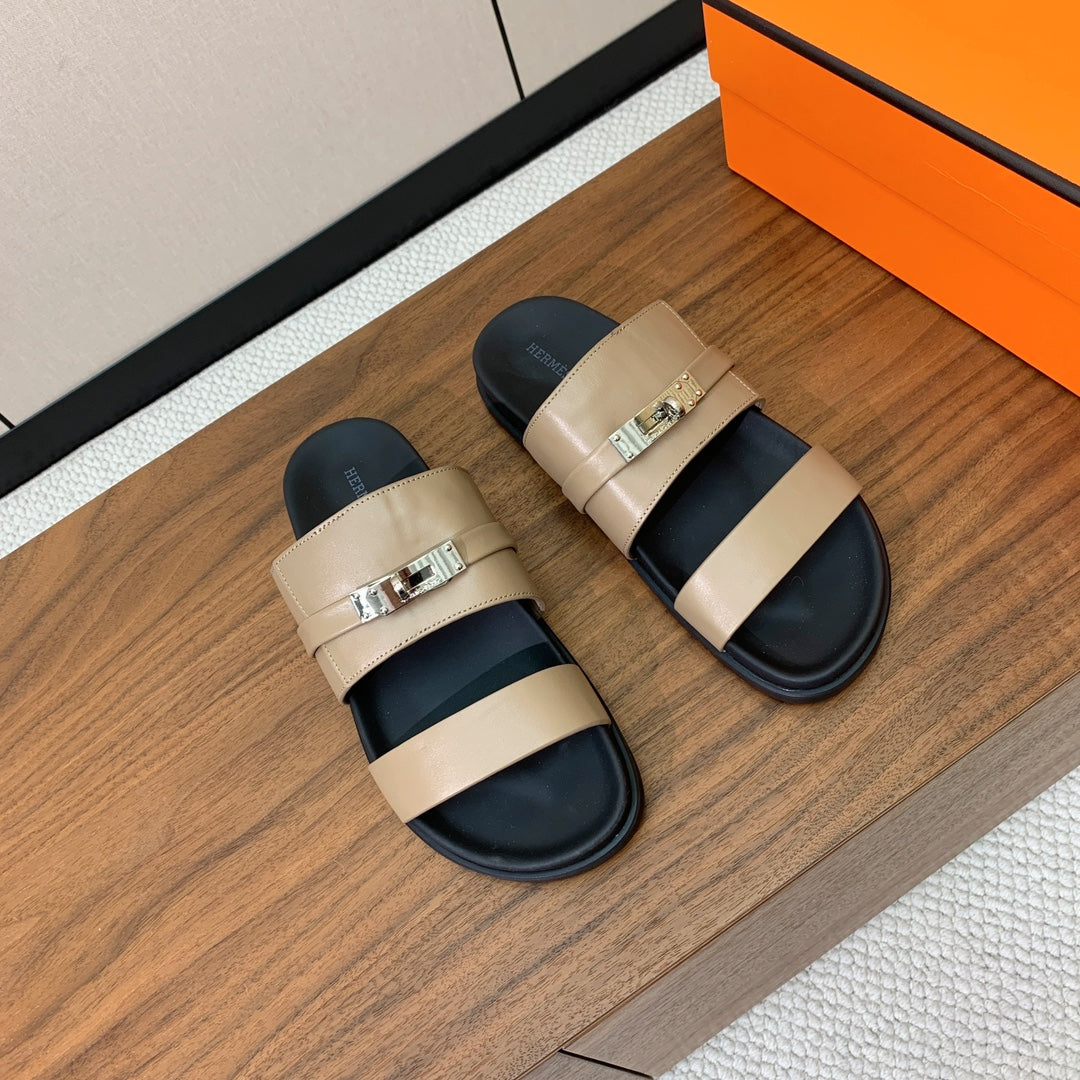 HM Jackson Sandal Beige Black Calfskin 294051