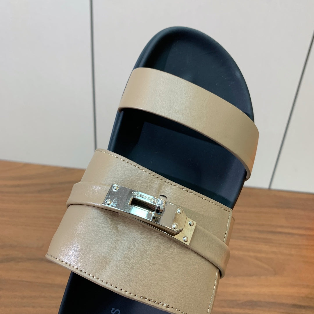 HM Jackson Sandal Beige Black Calfskin 294051