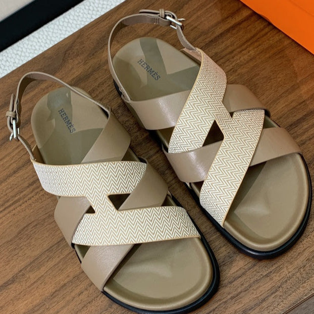 HM Heracles Sandals Etoupe Beige Frabic Calfskin 294069