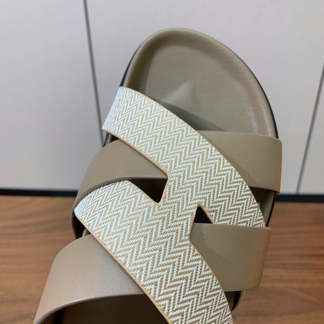 HM Heracles Sandals Etoupe Beige Frabic Calfskin 294069