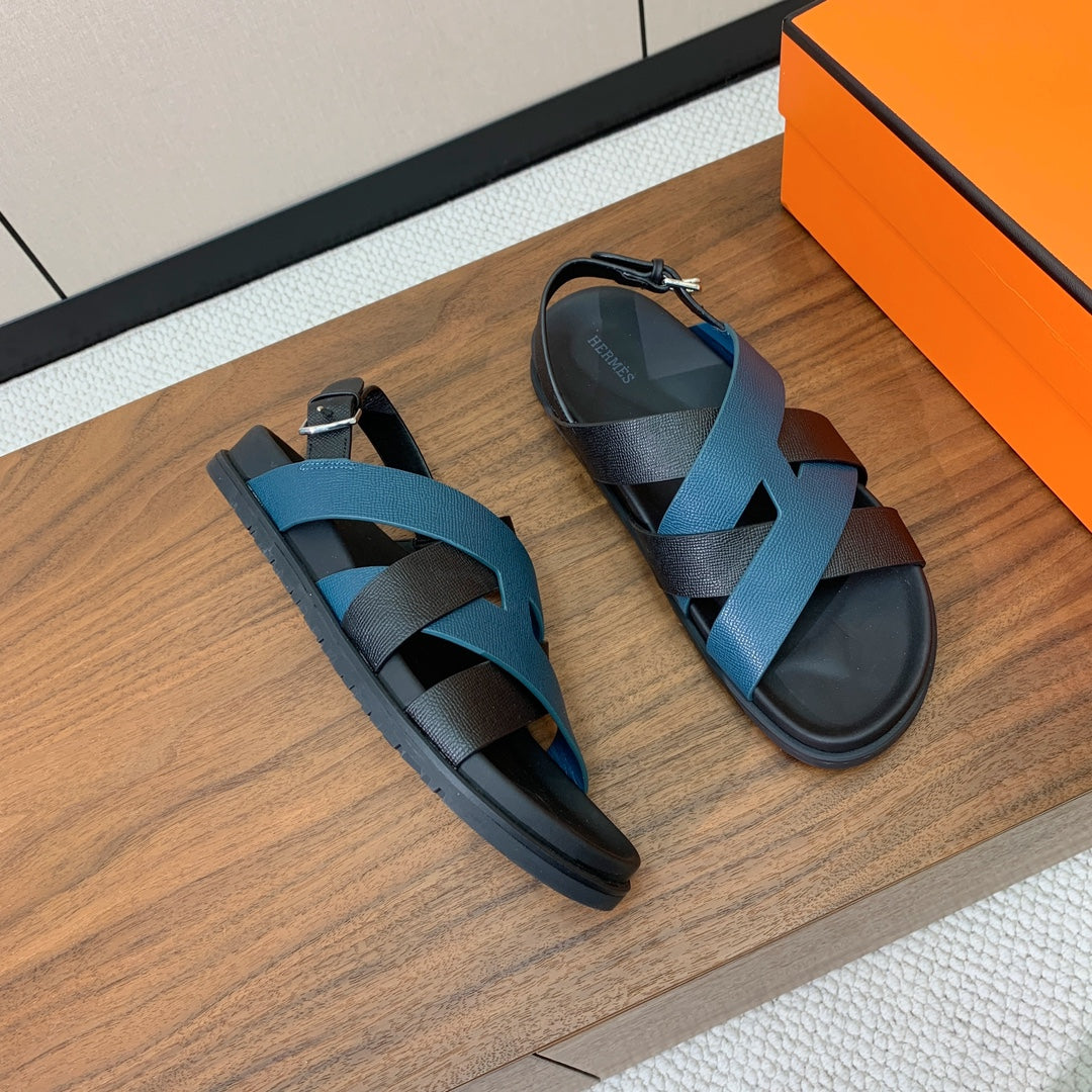 HM Heracles Sandals Lapis Blue Frabic Calfskin 294072