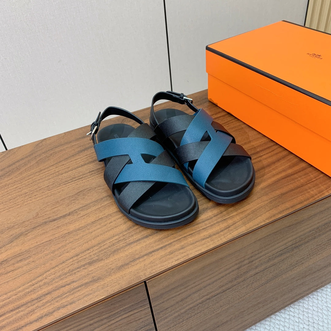 HM Heracles Sandals Lapis Blue Frabic Calfskin 294072