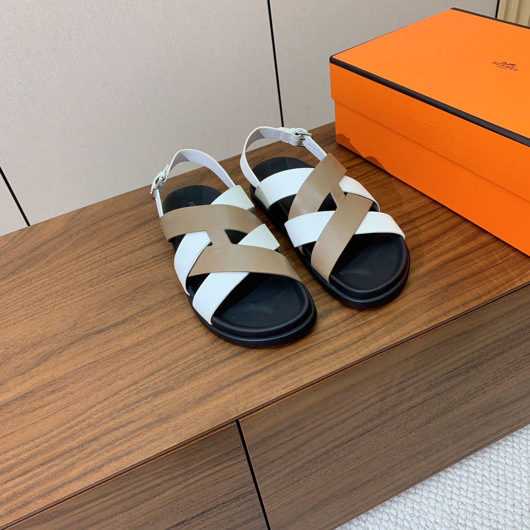 HM Heracles Sandals White Etoupe Calfskin 294079