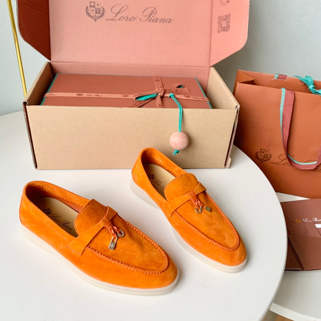 Loro Piana Orange Suede Summer Charms Walk Loafers