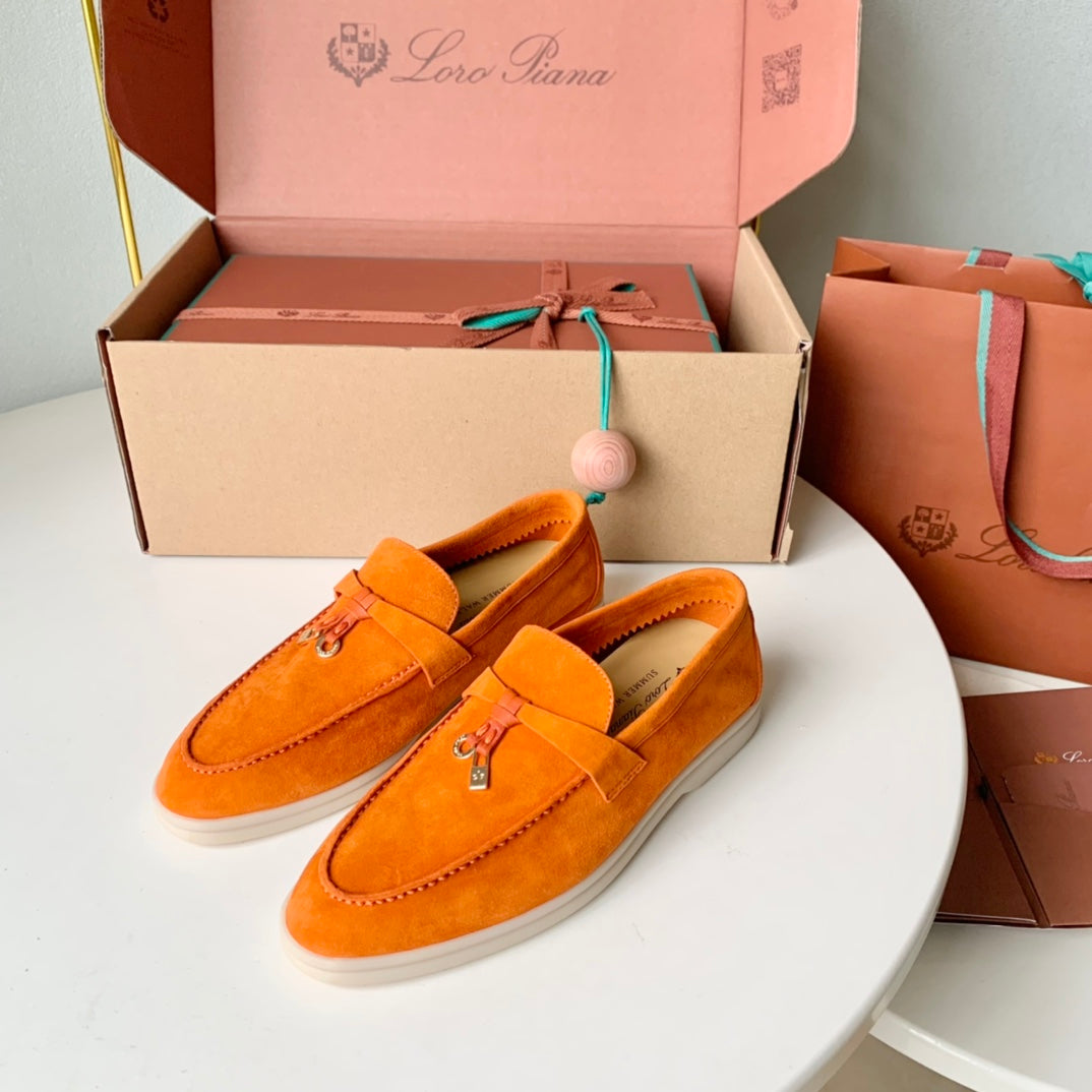 Loro Piana Orange Suede Summer Charms Walk Loafers