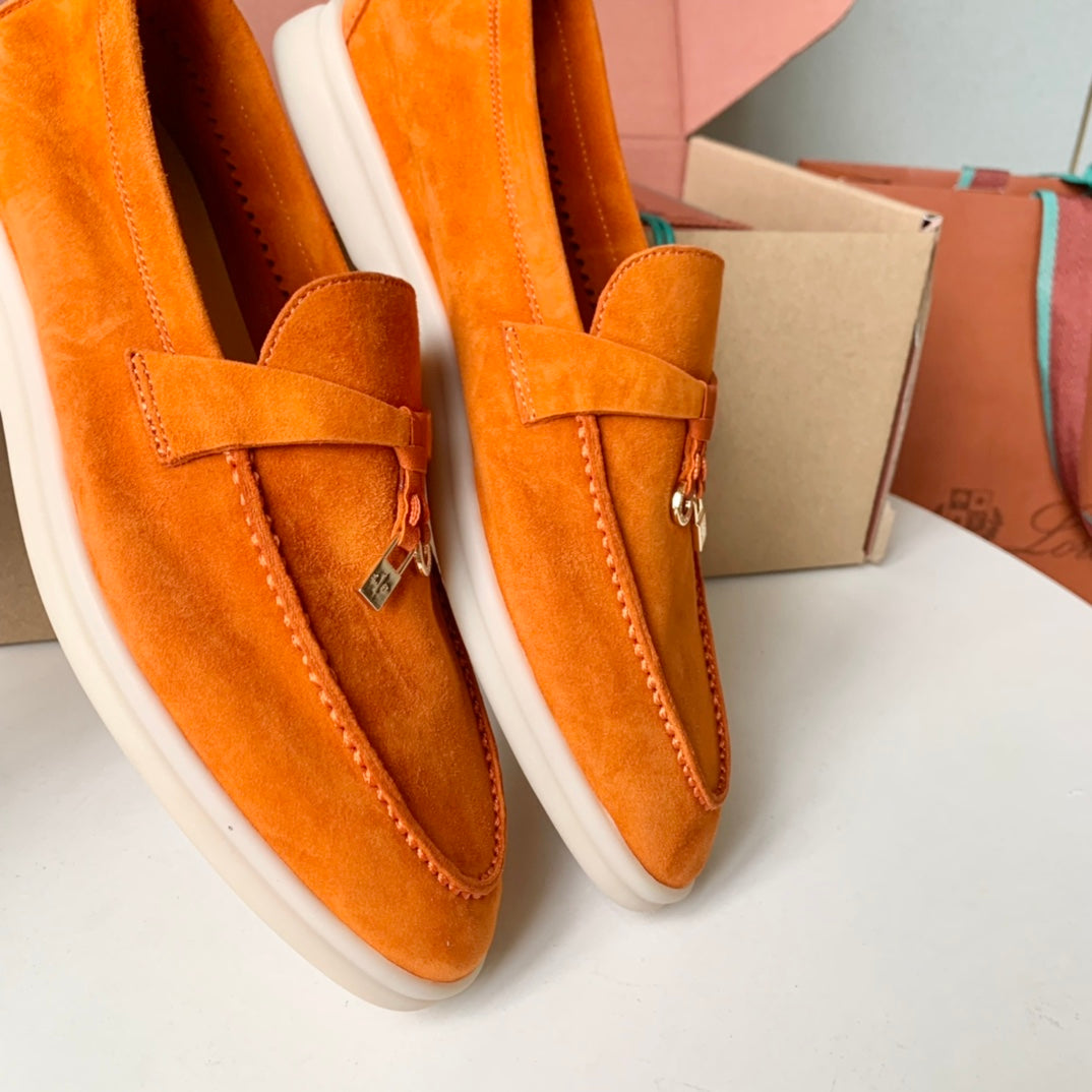 Loro Piana Orange Suede Summer Charms Walk Loafers