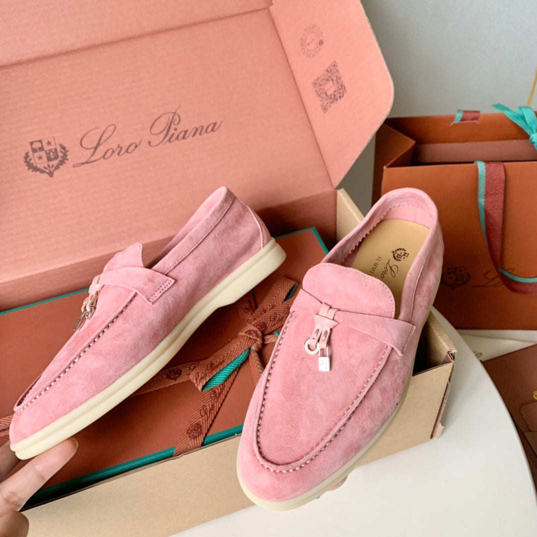 Loro Piana Pink Suede Summer Charms Walk Loafers