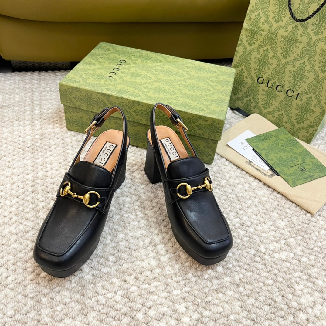 GG HIGH - HEEL SLINGBACK WITH HORSEBIT BLACK CALFSKIN