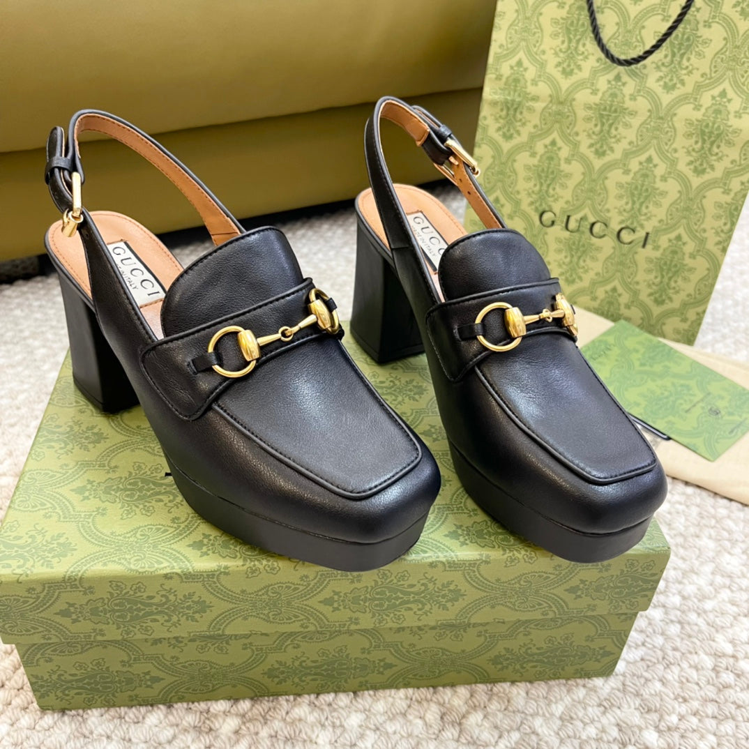 GG HIGH - HEEL SLINGBACK WITH HORSEBIT BLACK CALFSKIN