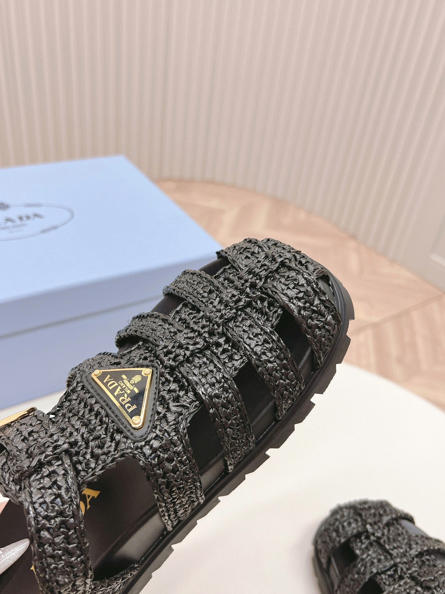 PRA RUBBER FISHERMAN SANDALS BLACK LAMBSKIN