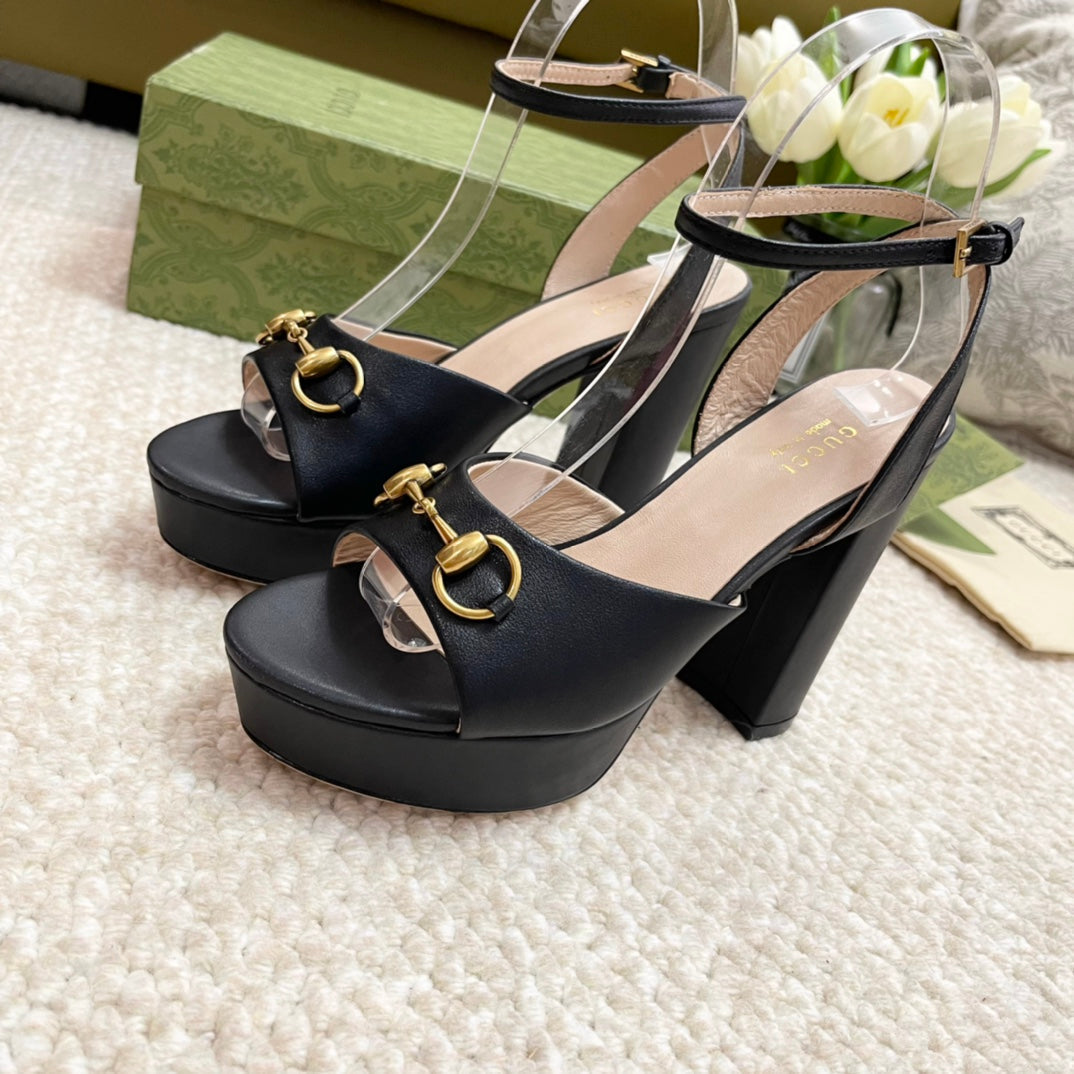 Horsebit 11cm Platform Sandal Black Calfskin