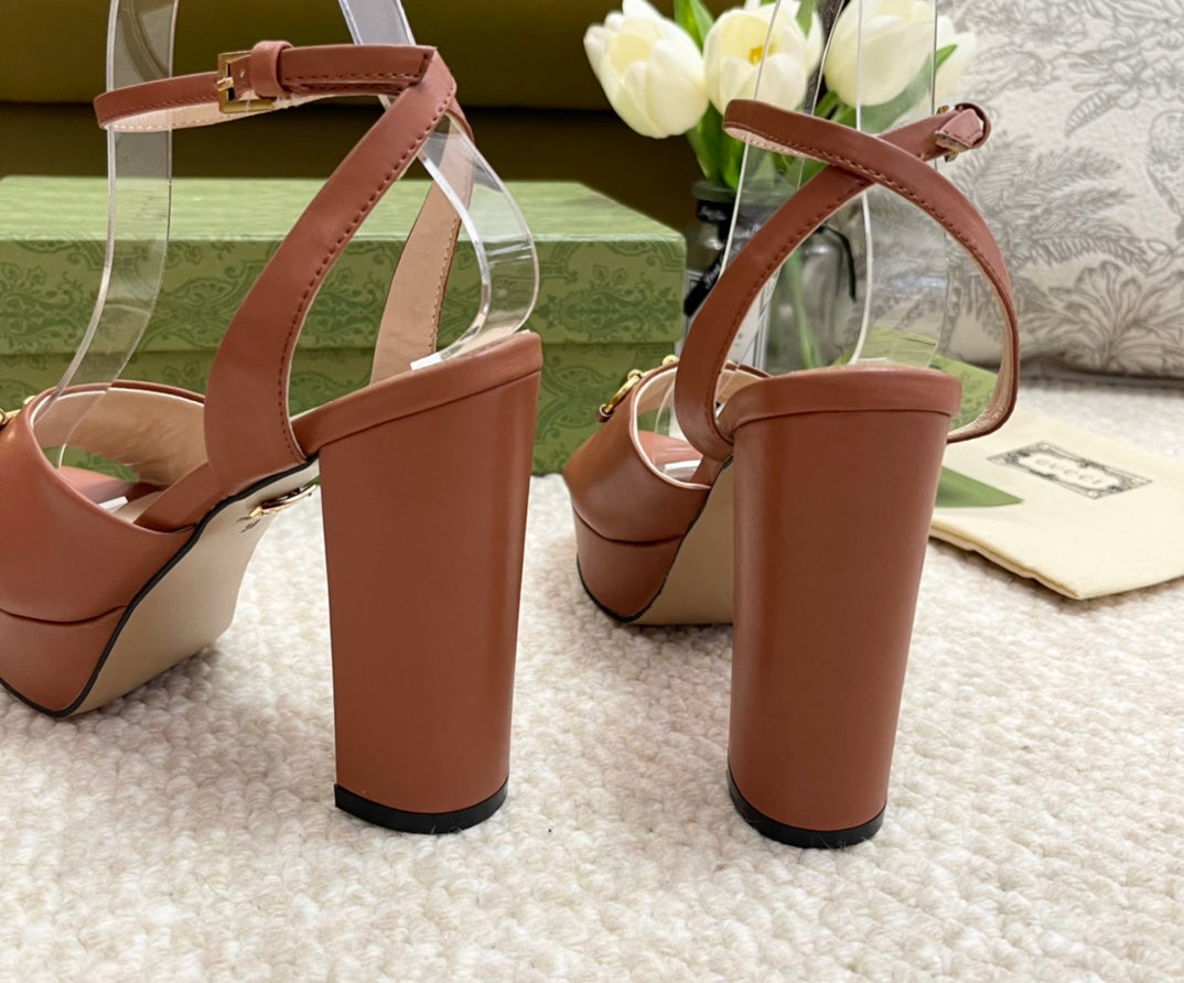 Horsebit 11cm Platform Sandal Brown Calfskin