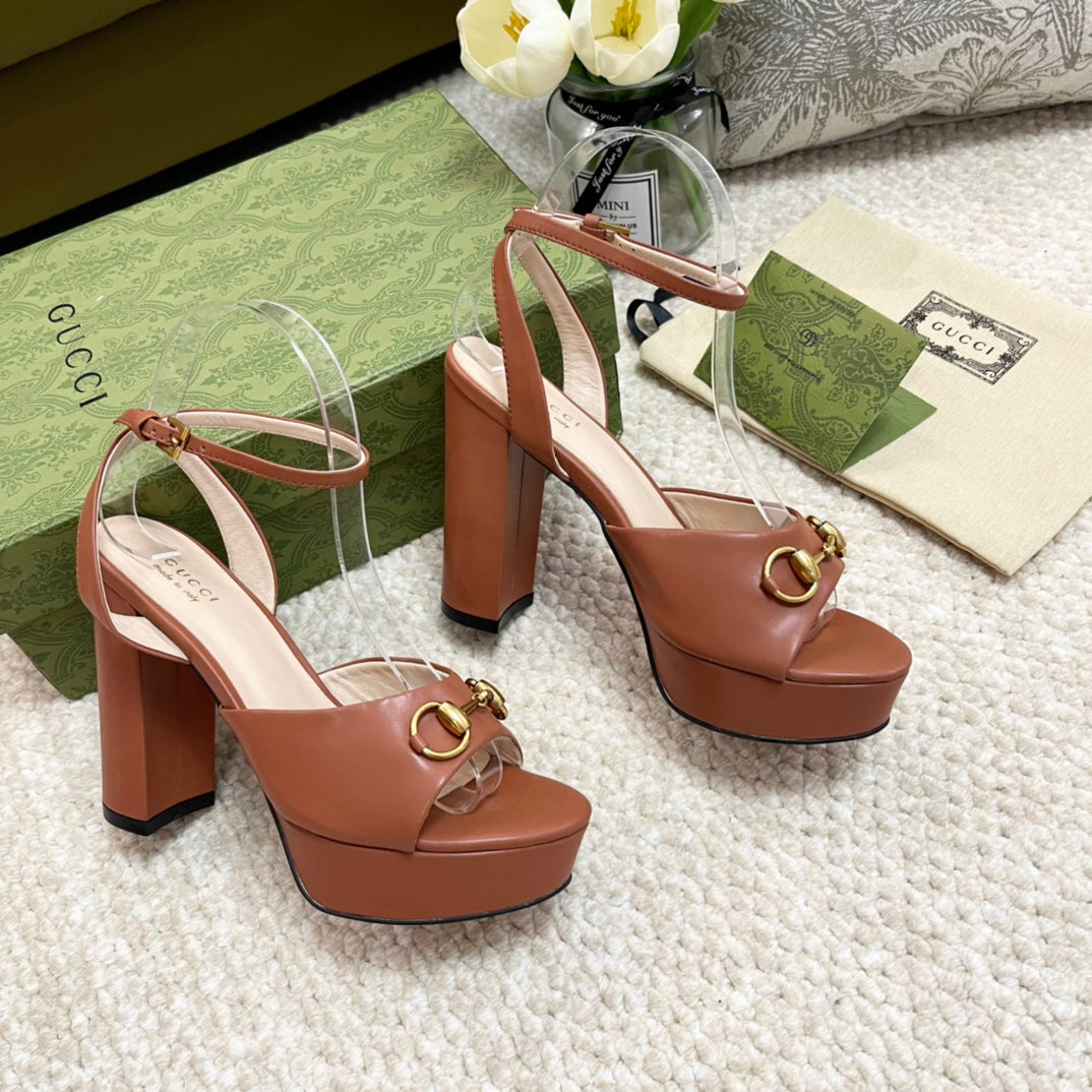 Horsebit 11cm Platform Sandal Brown Calfskin