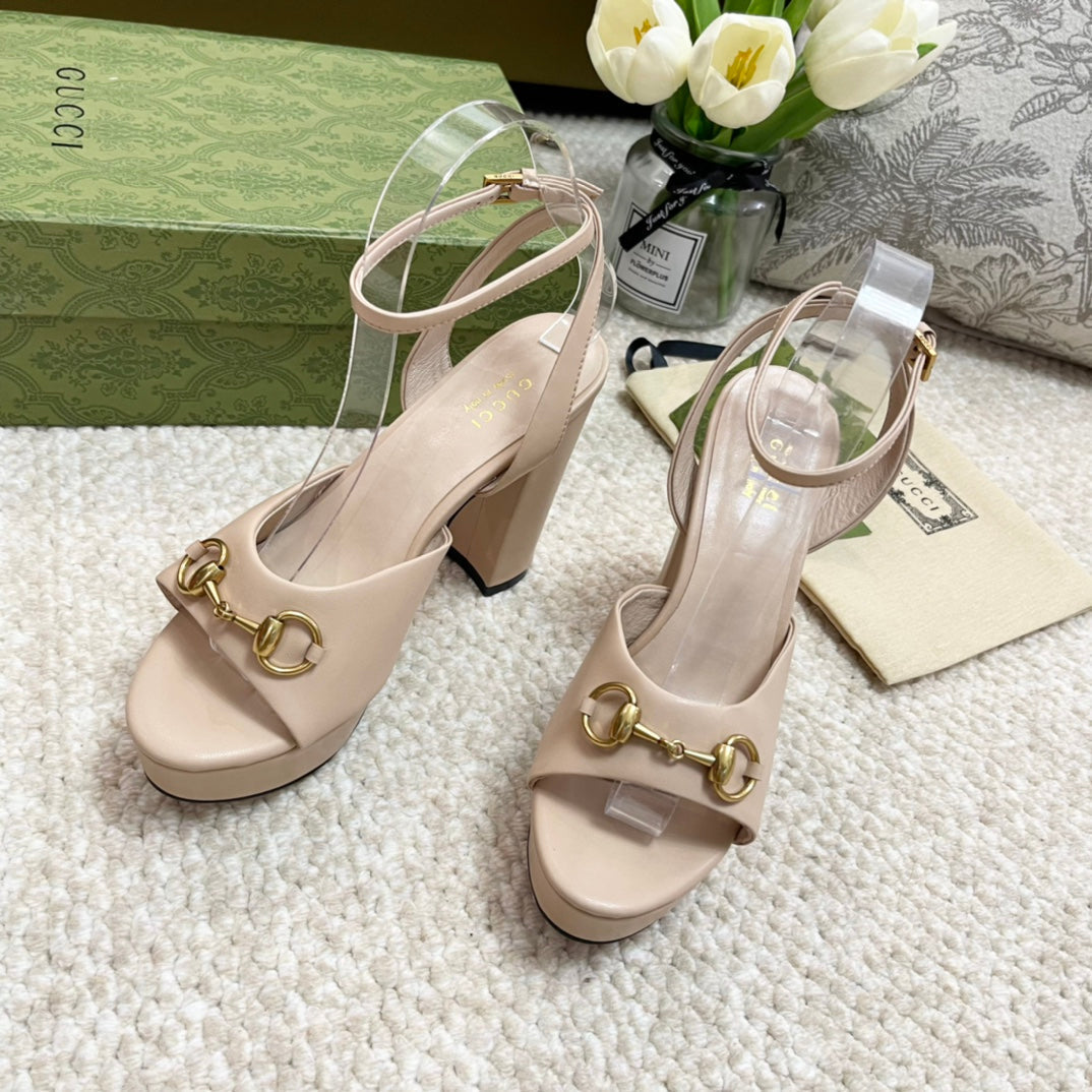 Horsebit 11cm Platform Sandal Cream Calfskin