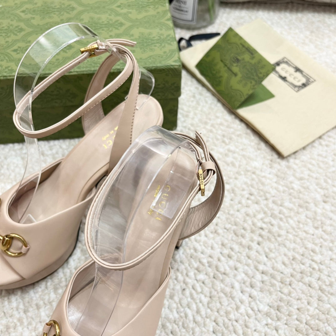 Horsebit 11cm Platform Sandal Cream Calfskin