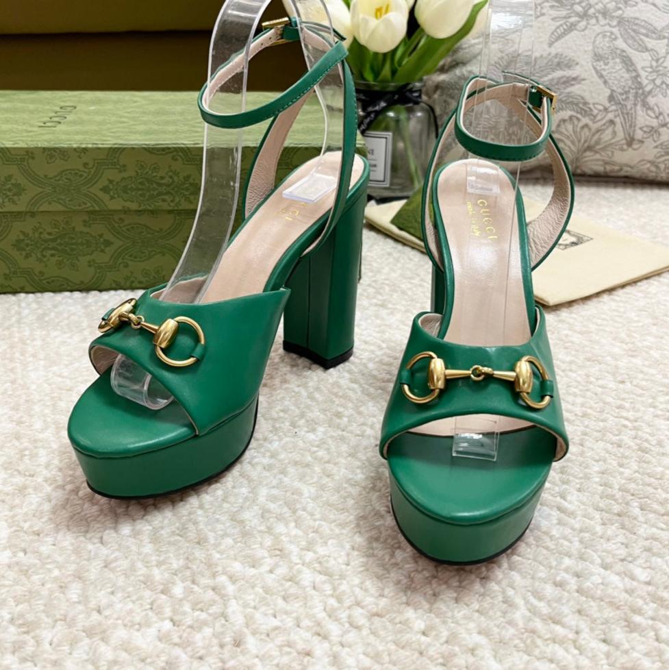Horsebit 11cm Platform Sandal Green Calfskin