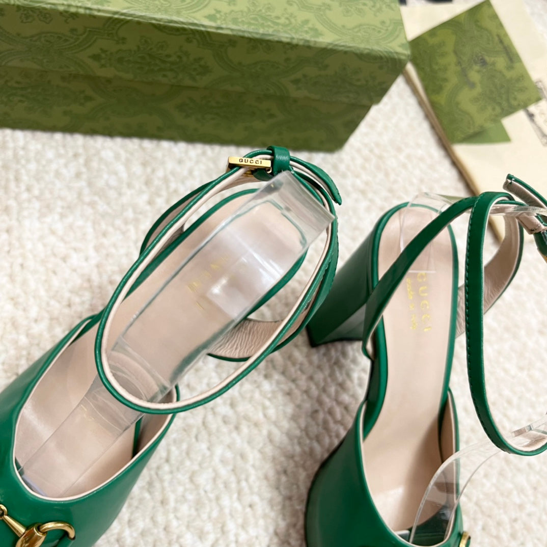 Horsebit 11cm Platform Sandal Green Calfskin