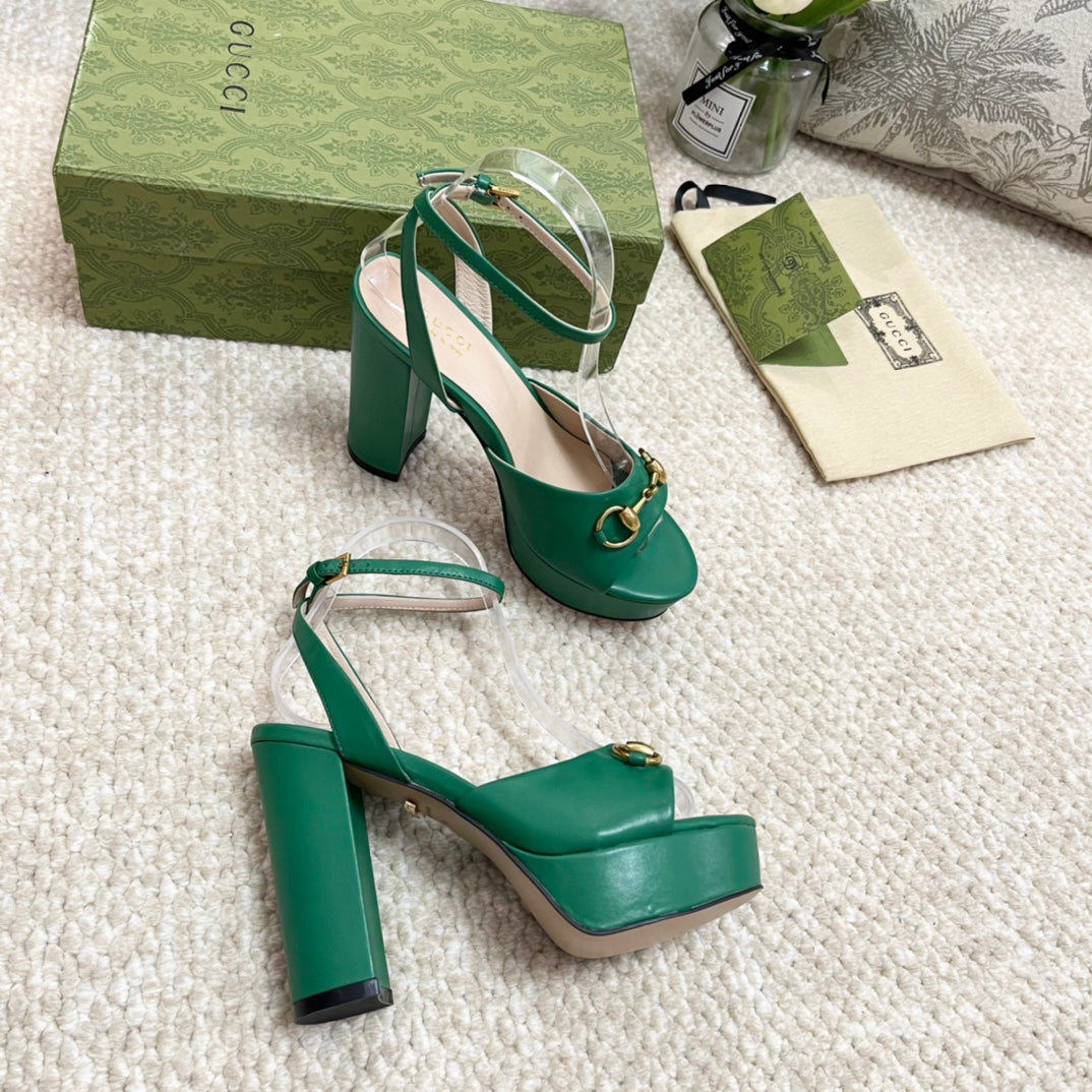 Horsebit 11cm Platform Sandal Green Calfskin