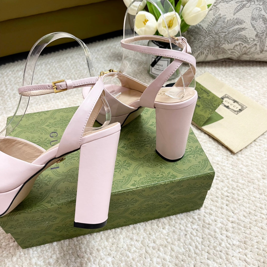 Horsebit 11cm Platform Sandal Pink Calfskin