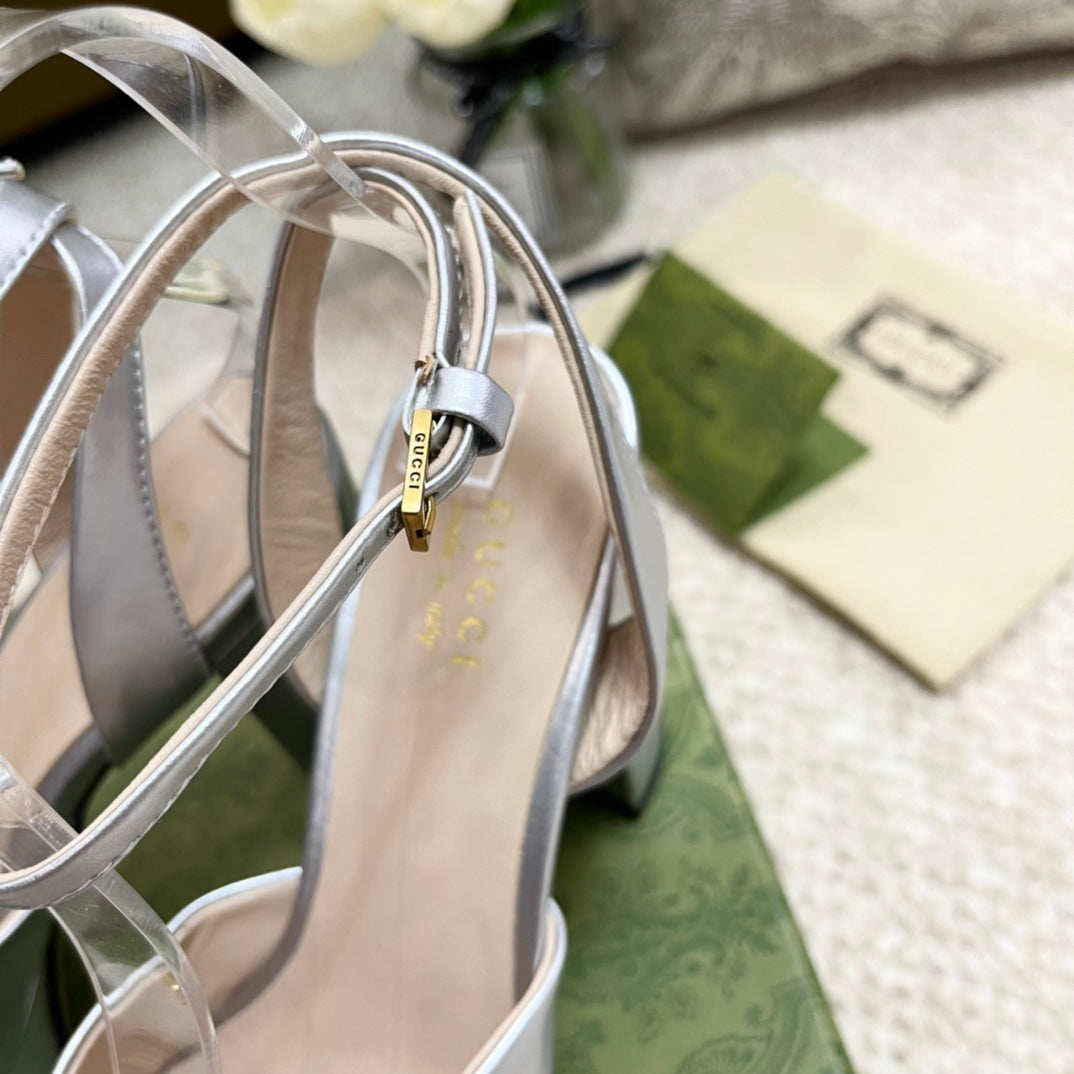 Horsebit 11cm Platform Sandal Silver Metalic Calfskin