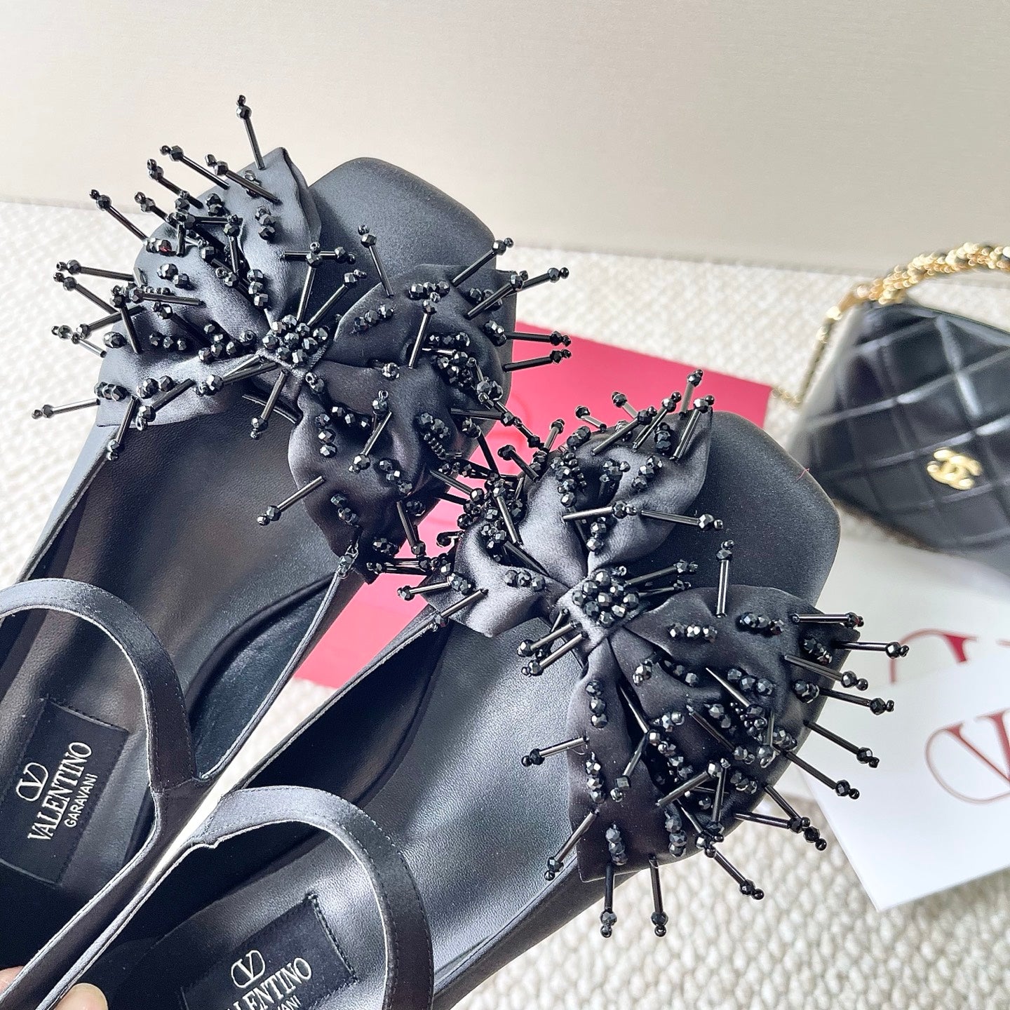 VT 25 Bow Marry Jane Flat Black Silk 345039