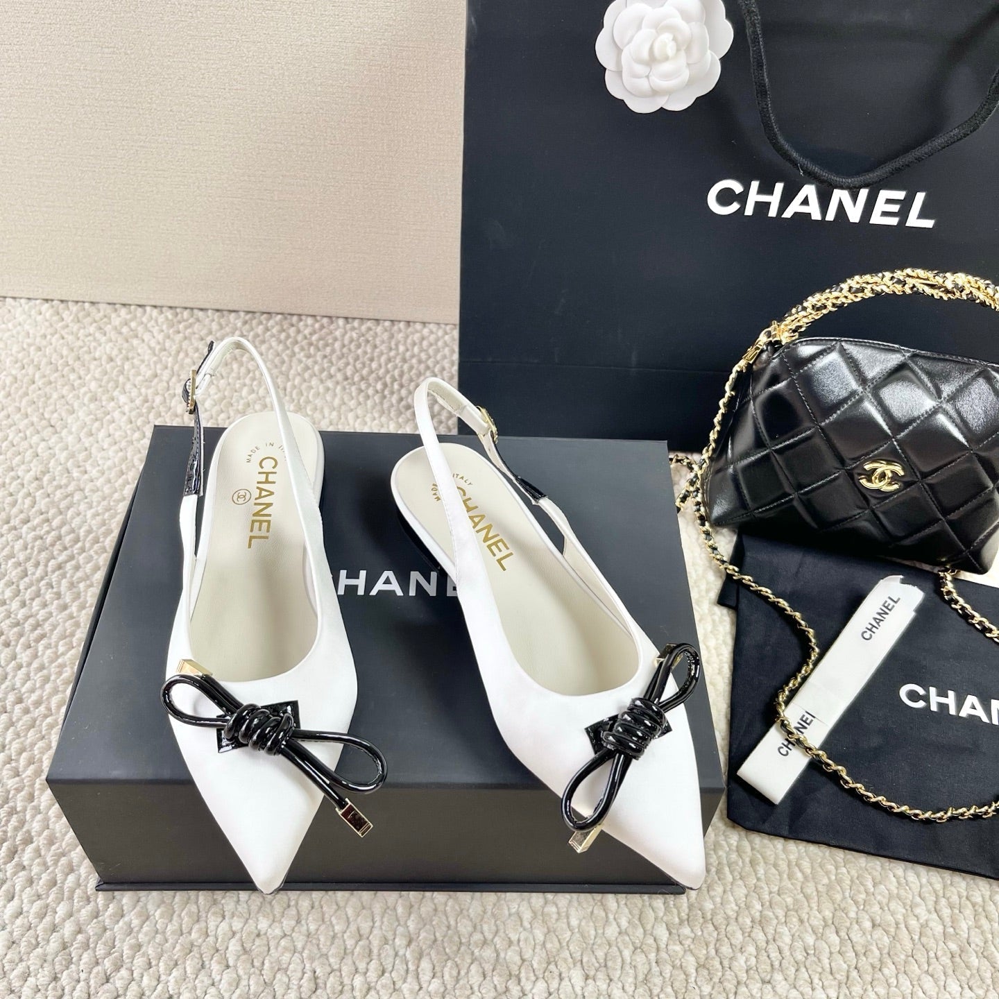 CC 25 Slingback Flats White Silk 330922