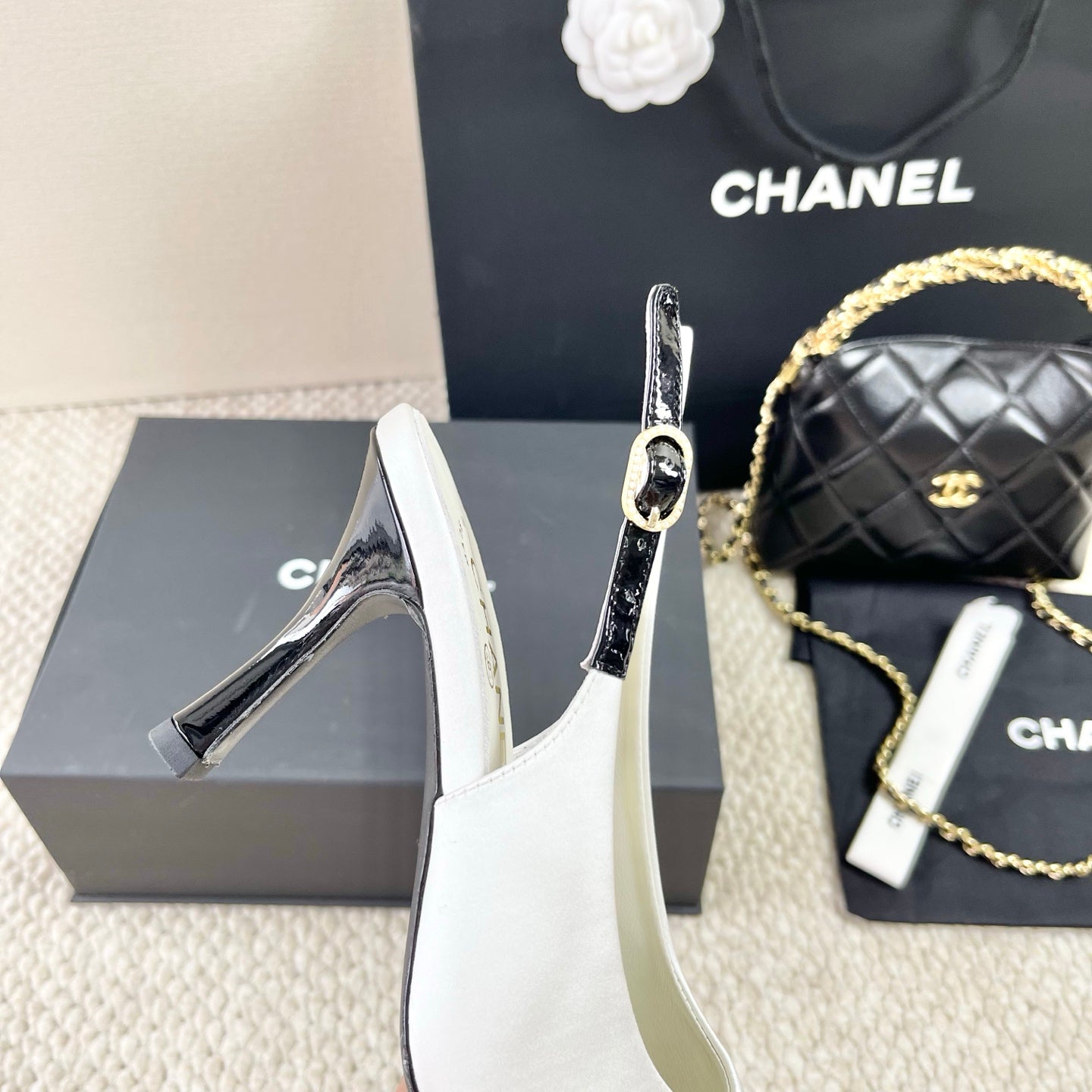 CC 25 Slingback High Heel White Silk 330923