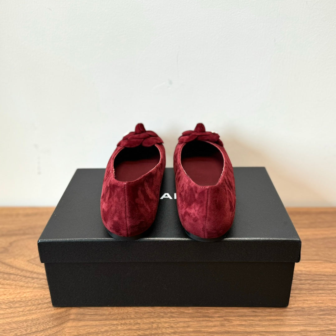 CC Ballet Flats Red With Camellia Red Suede