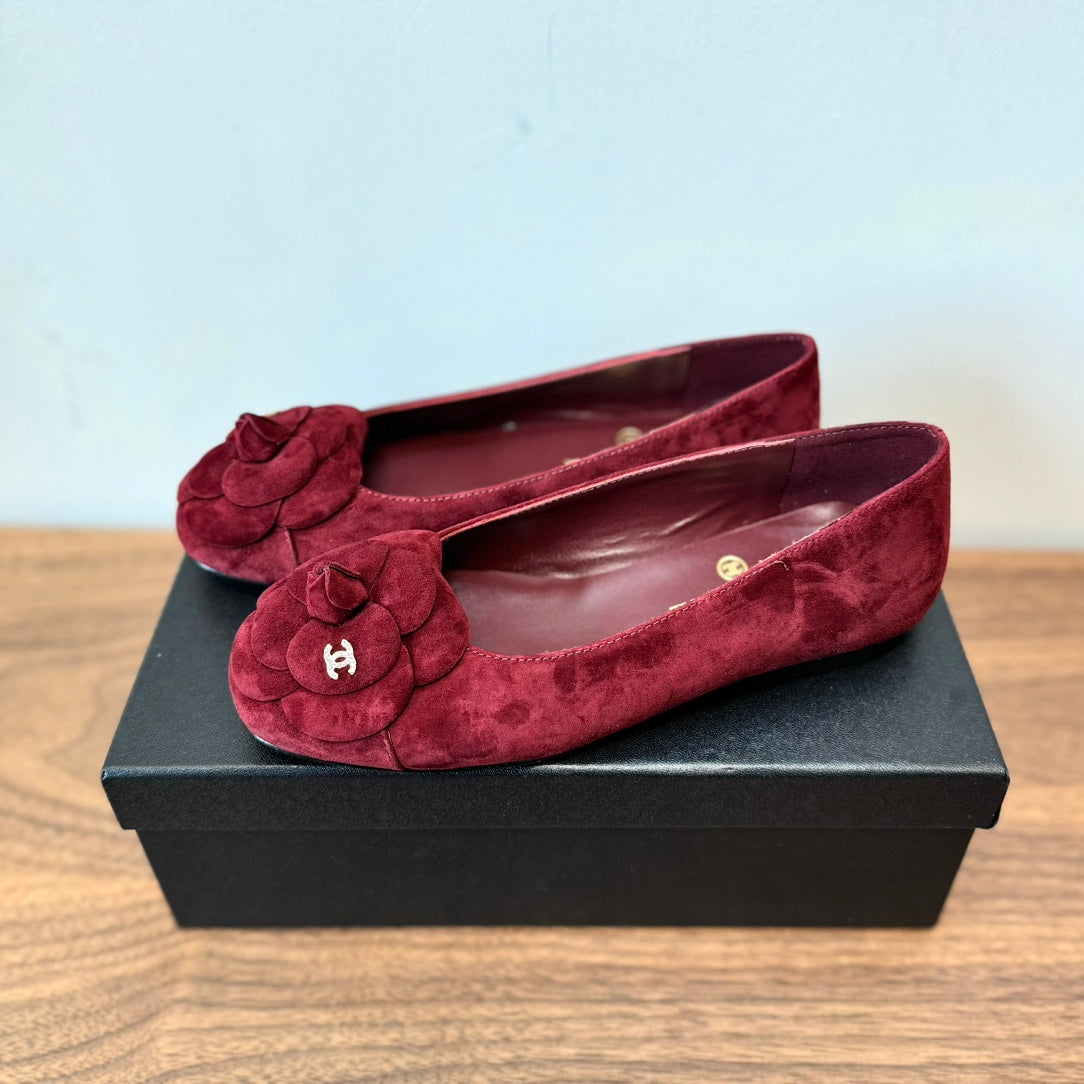 CC Ballet Flats Red With Camellia Red Suede