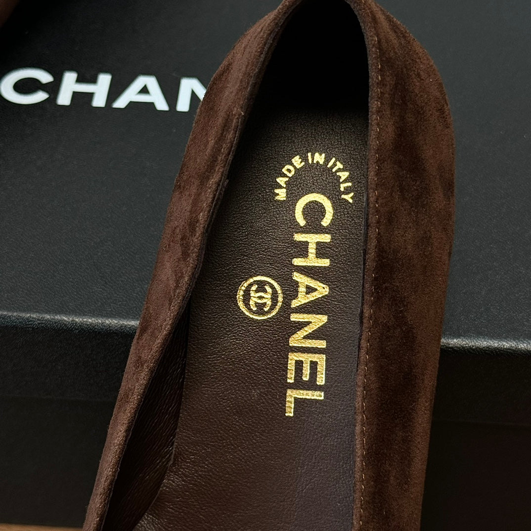 CC Ballet Flats Dark Brown With Camellia Dark Brown Suede