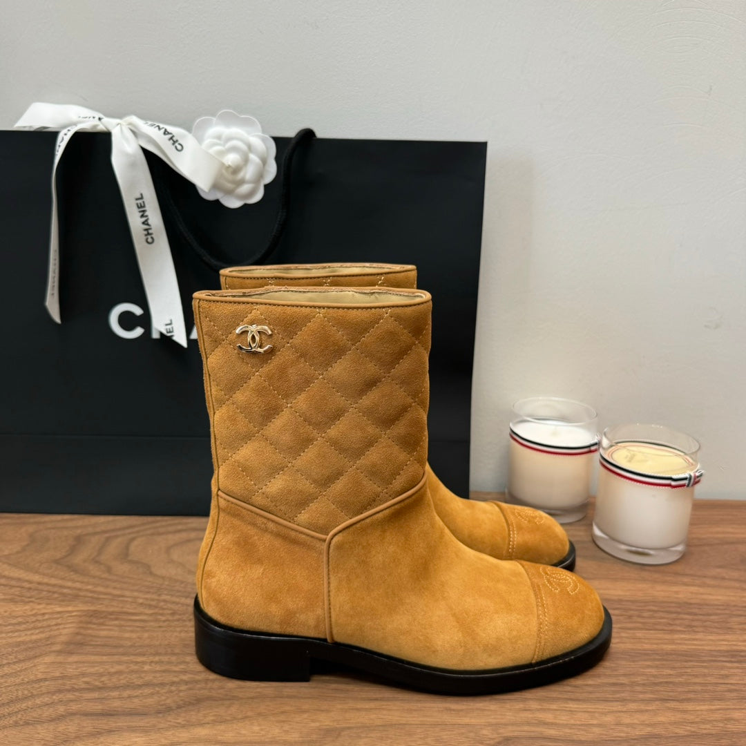 CC Short Boots Yellow Quilted Suede