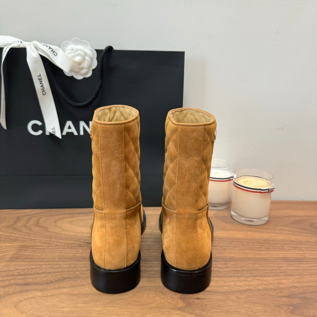 CC Short Boots Yellow Quilted Suede