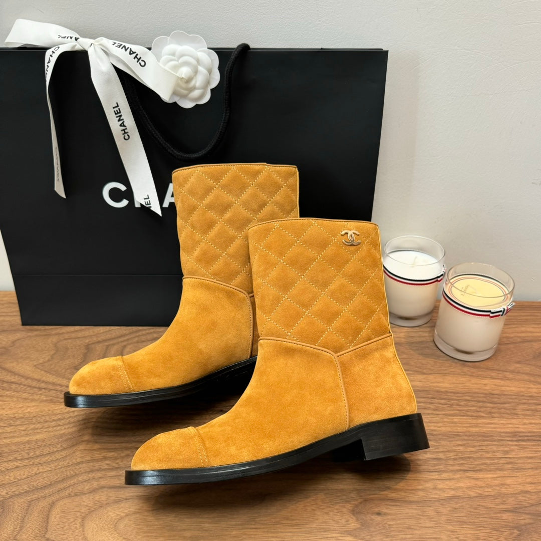CC Short Boots Yellow Quilted Suede
