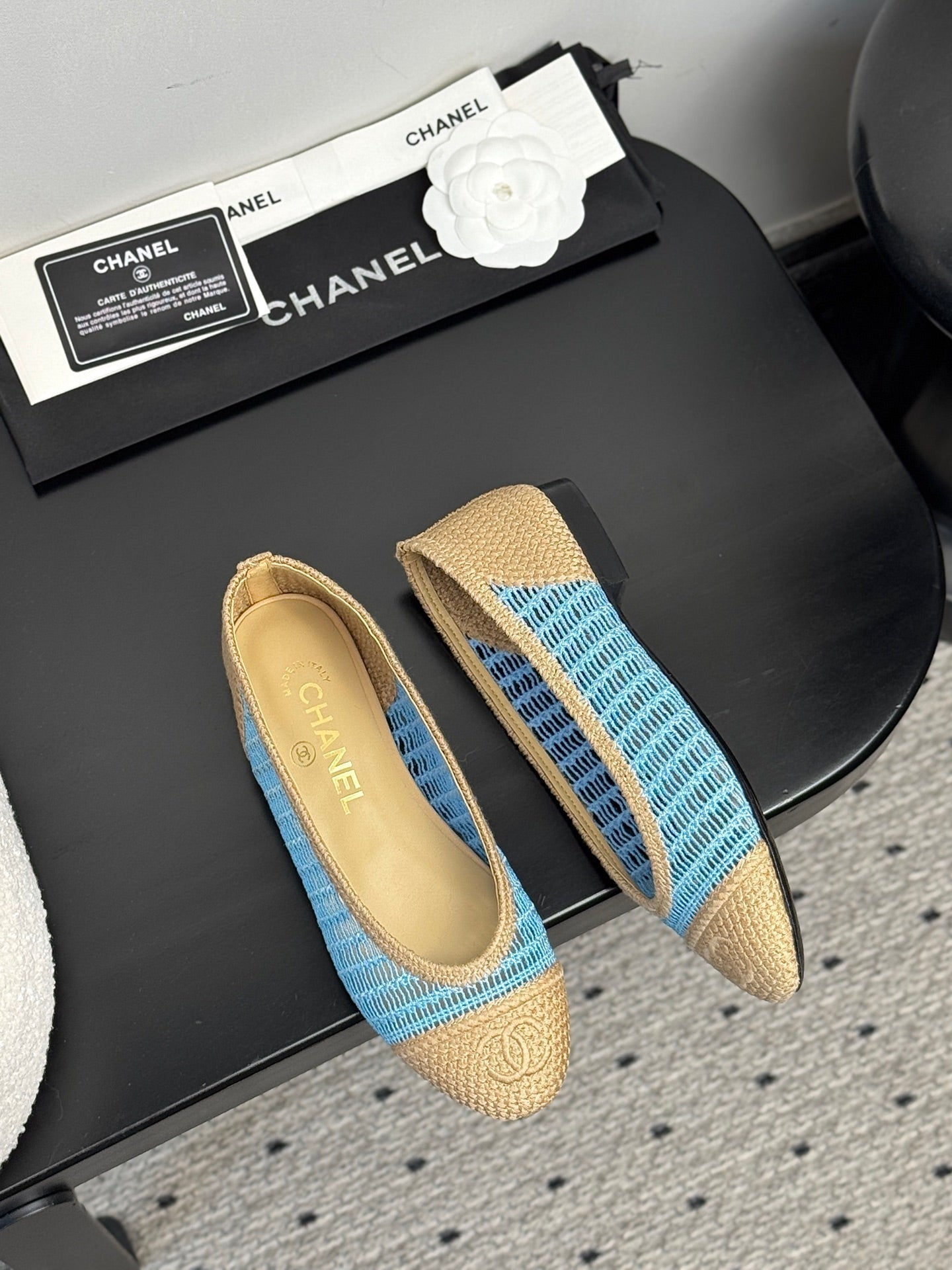 CC 25 Ballet Flat Blue Beige Raffia