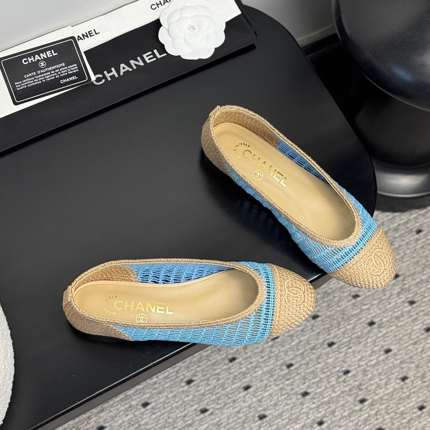 CC 25 Ballet Flat Blue Beige Raffia