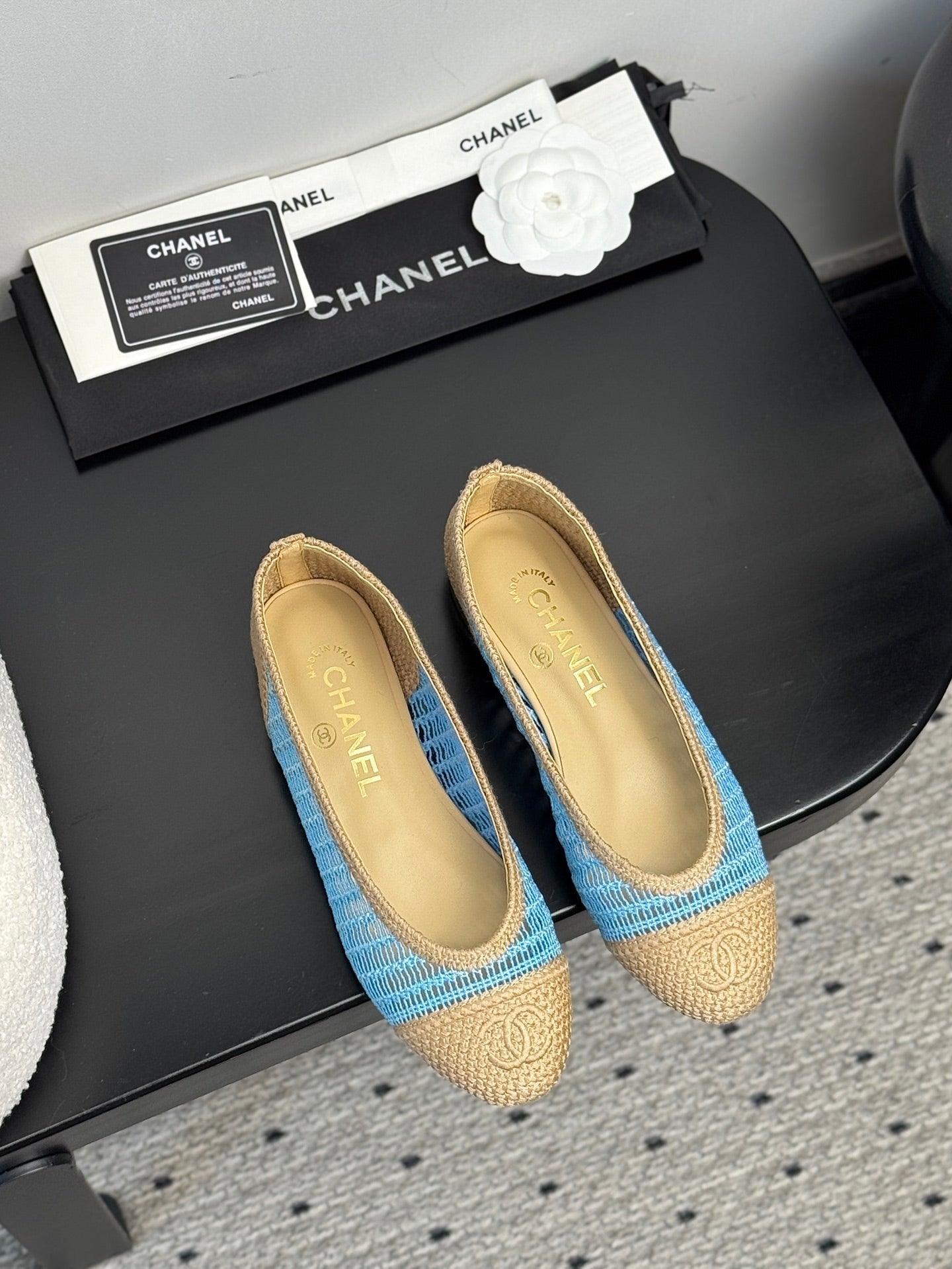 CC 25 Ballet Flat Blue Beige Raffia