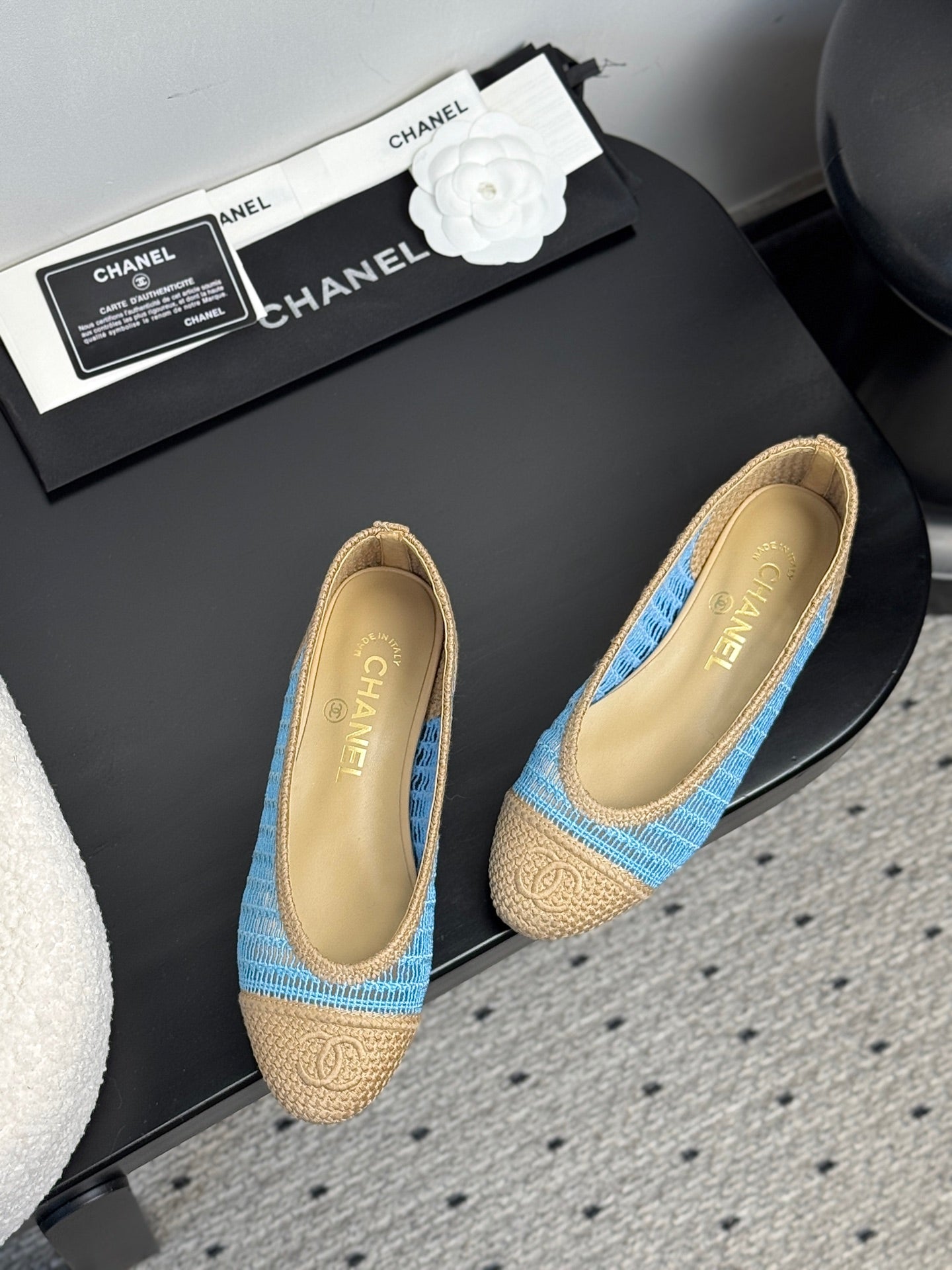 CC 25 Ballet Flat Blue Beige Raffia