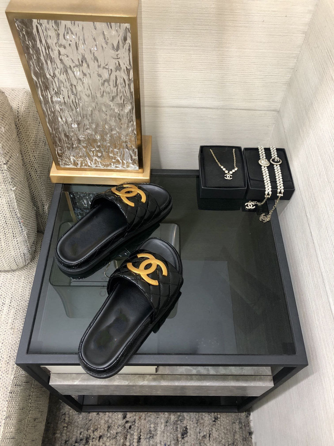 mule sandal 30 black quilted waxed leather