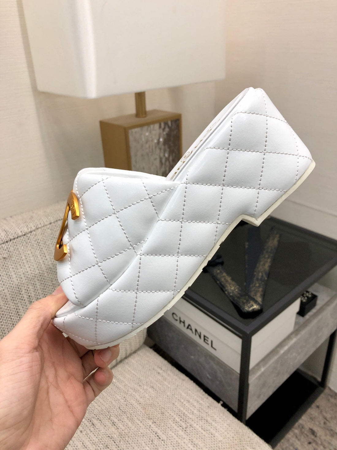 mule sandal 95 white quilted waxed leather