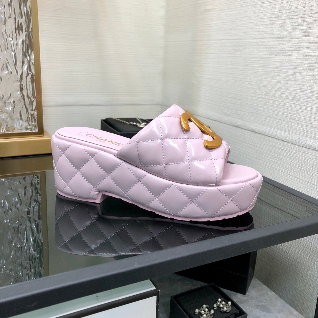 mule sandal 95 pink quilted waxed leather