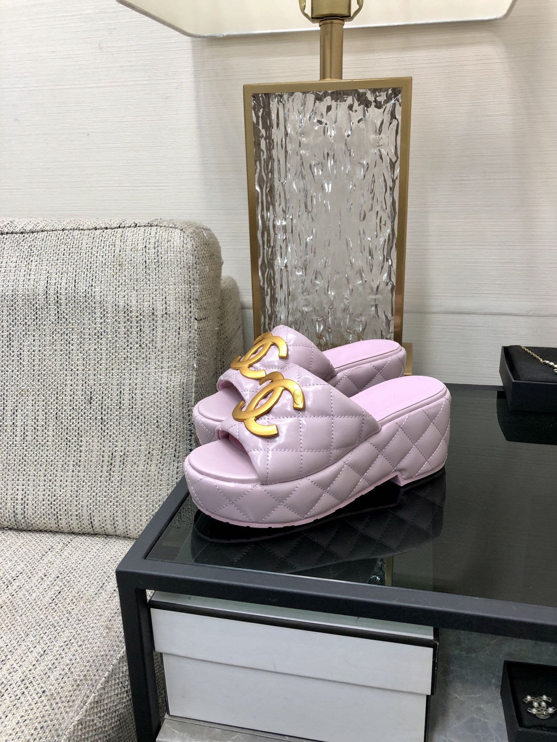 mule sandal 95 pink quilted waxed leather