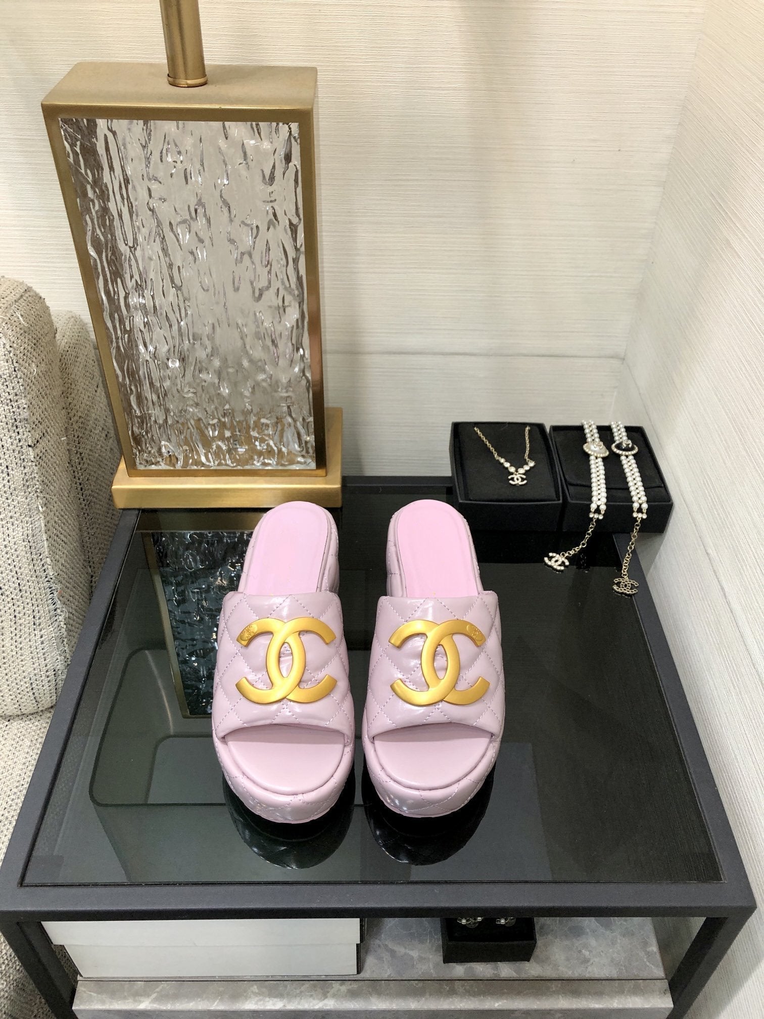 mule sandal 95 pink quilted waxed leather
