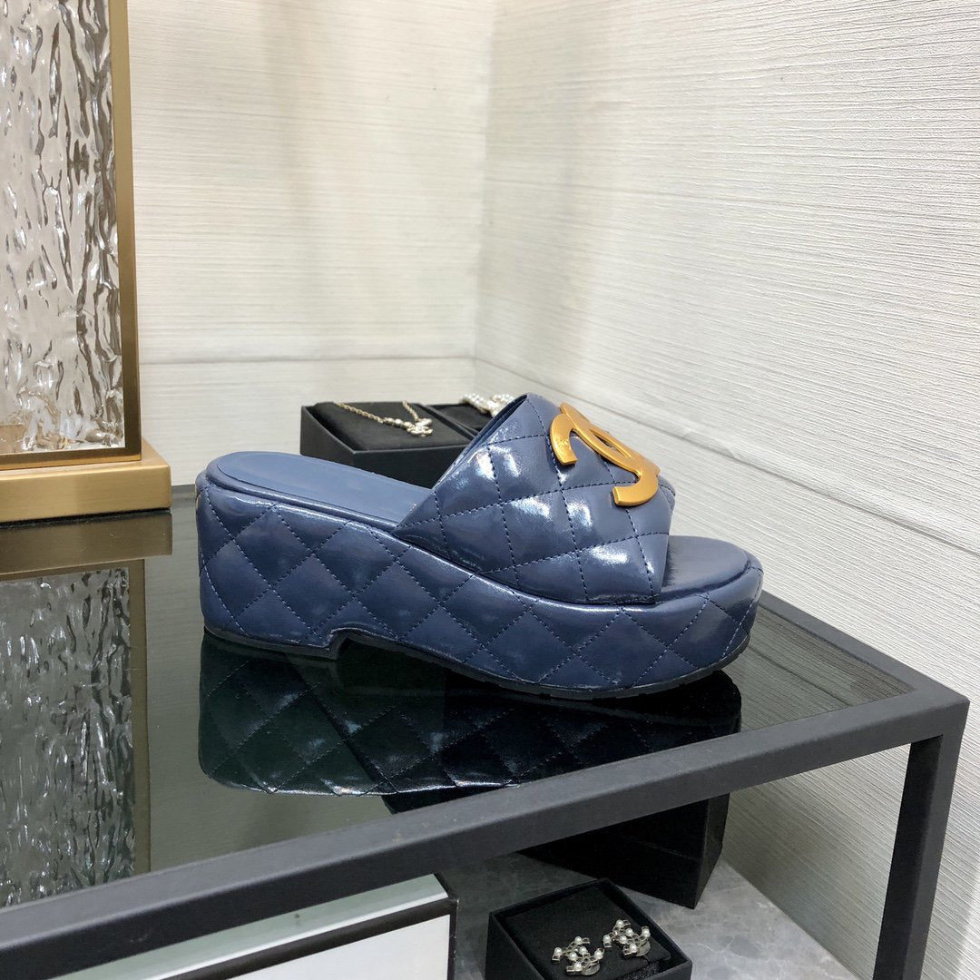 mule sandal 95 blue quilted waxed leather