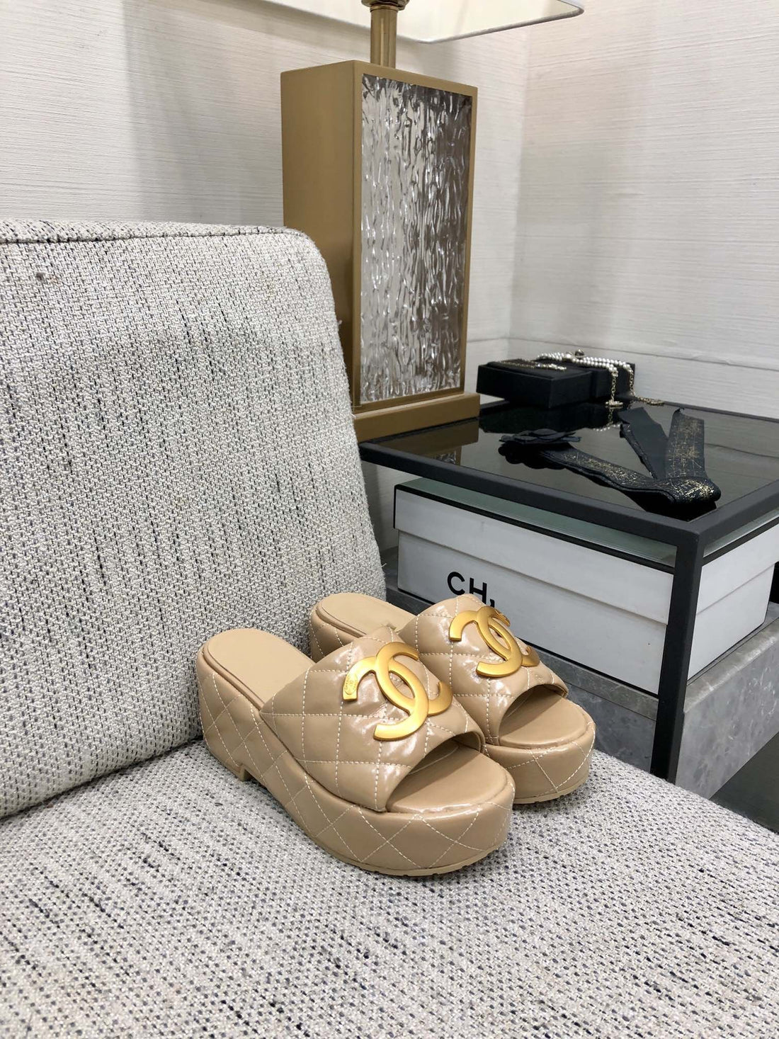 mule sandal 95 beige quilted waxed leather