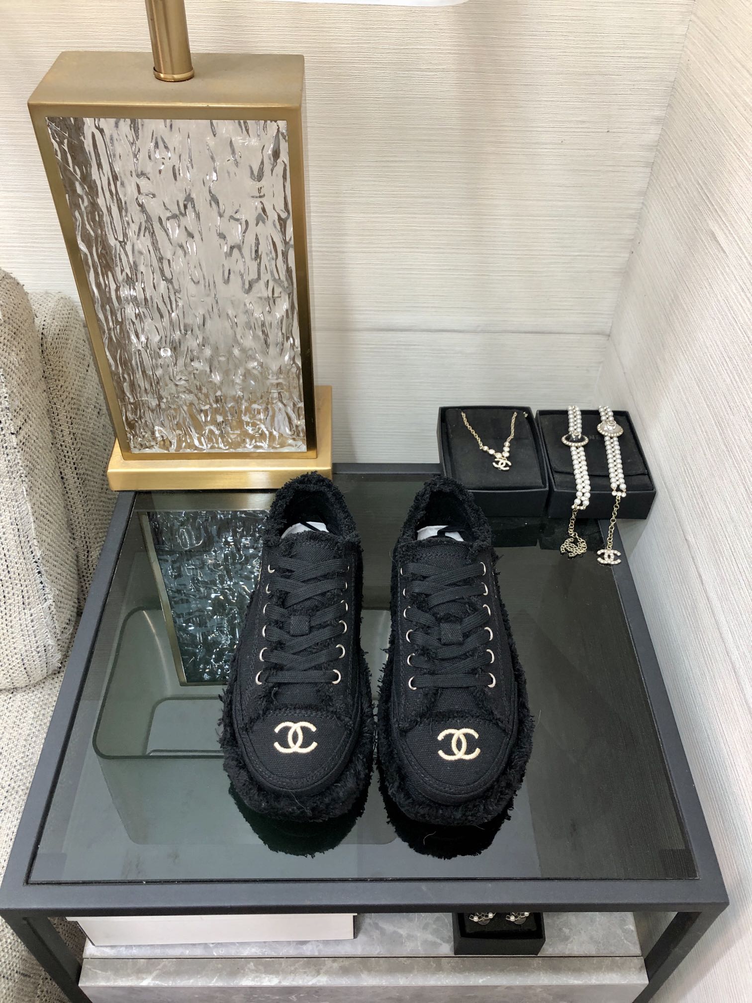 CC Sneaker Black Fringe Denim Fabric