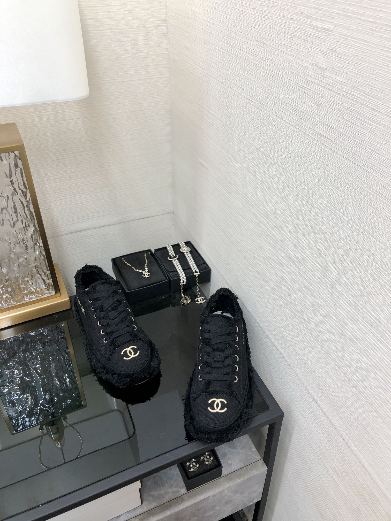 CC Sneaker Black Fringe Denim Fabric