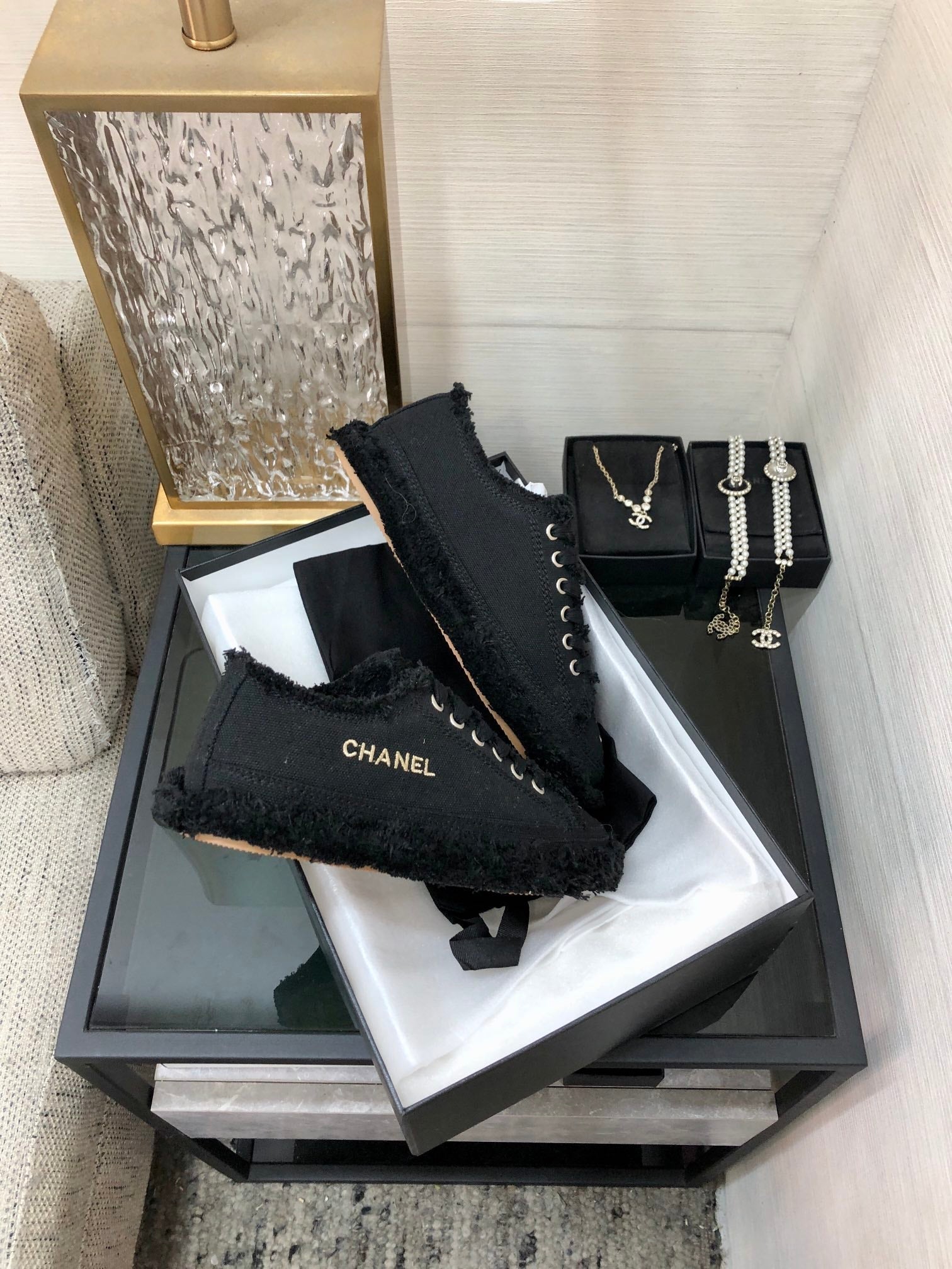 CC Sneaker Black Fringe Denim Fabric